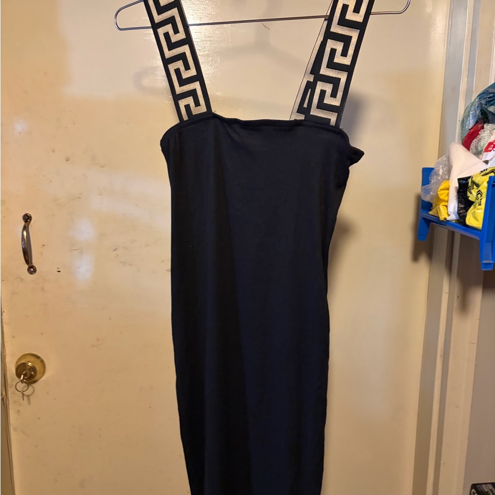 Black Bodycon Dress with Patterned Straps